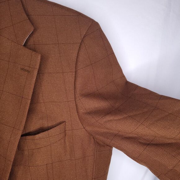 Paul Stuart Blazer Mens 44L Brown Check Super 100 Lambswool Cashmere - Picture 4 of 11